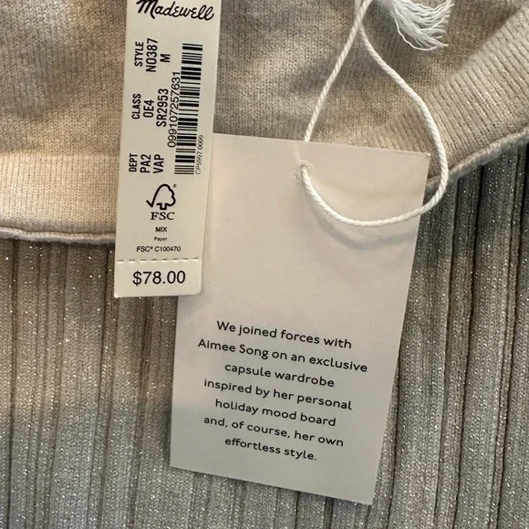 NWT Madewell x Aimee Song Ribbed Shimmer Tube Top - Picture 3 of 5